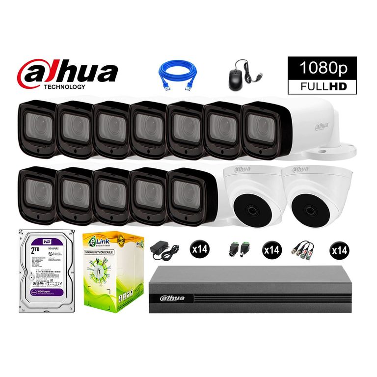 KIT 14 CÁMARAS SEGURIDAD FULLHD +2TB MAYOR ALCANCE VARIFOCAL