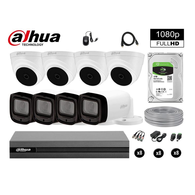 KIT 8 CÁMARAS SEGURIDAD FULLHD + 1TB MAYOR ALCANCE VARIFOCAL