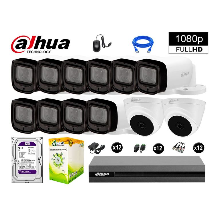 KIT 12 CÁMARAS SEGURIDAD FULLHD +2TB MAYOR ALCANCE VARIFOCAL