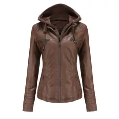 BLWOENS - Chaqueta 6699 De Cuero Pu Con Capucha