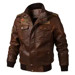 BLWOENS - Chaqueta de cuero PU para Hombre- Marrón