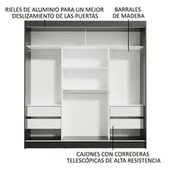MADESA - Ropero Reno 3 Puertas Corredizas 4 Cajones