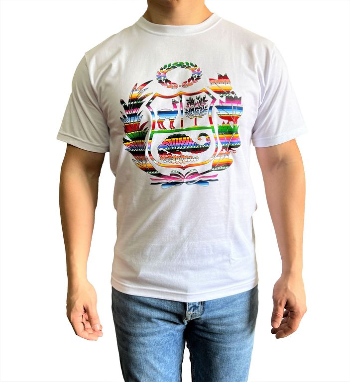Polo Hombre manga corta diseño Escudo del Perú - Blanco