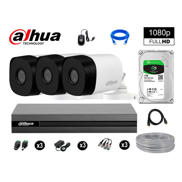CÁMARAS DE SEGURIDAD EXTERIOR KIT 3 FULL HD 1080P + DISCO 1TB