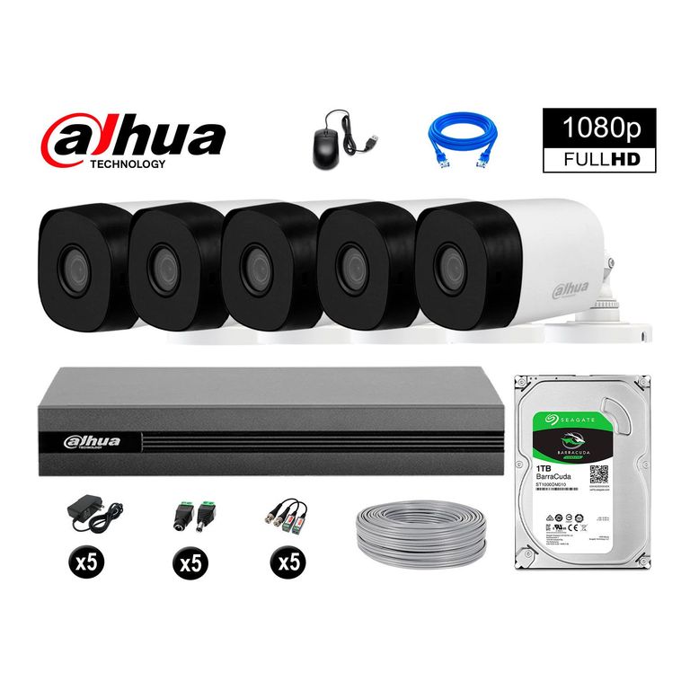 CÁMARAS DE SEGURIDAD EXTERIOR KIT 5 FULL HD 1080P + DISCO 1TB
