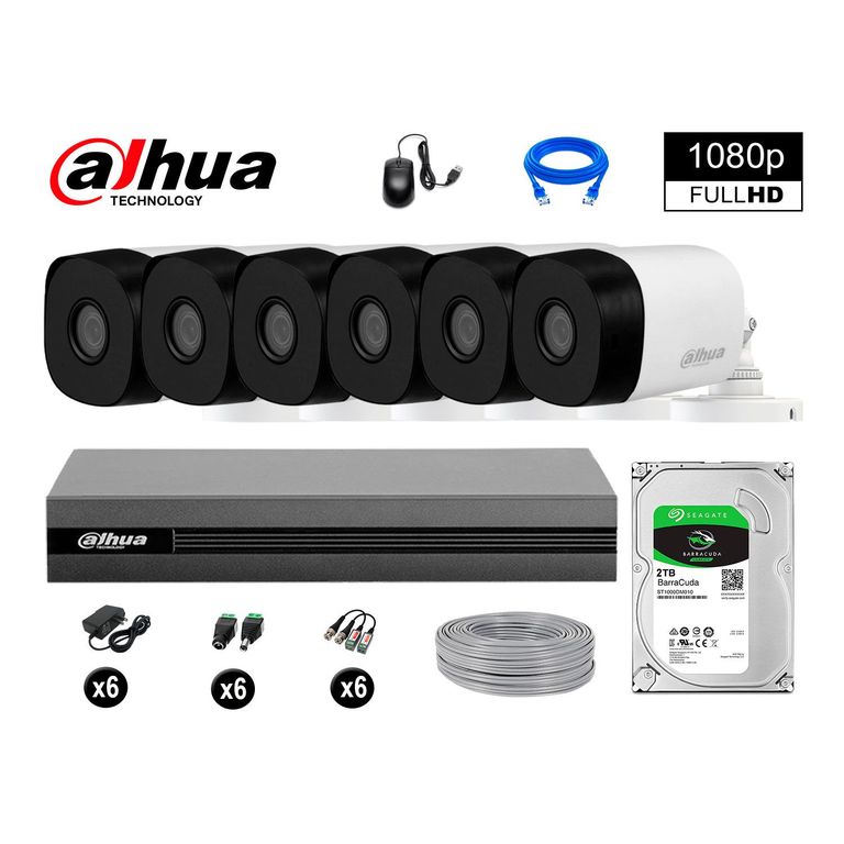 CÁMARAS DE SEGURIDAD EXTERIOR KIT 6 FULL HD 1080P + DISCO 2TB