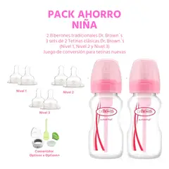 Dr Browns - Pack Ahorro Niña Biberón Option Boca Ancha de Polipropileno