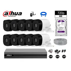 DAHUA - CÁMARAS DE SEGURIDAD EXTERIOR KIT 10 HD 720P + DISCO 1TB WD P2P