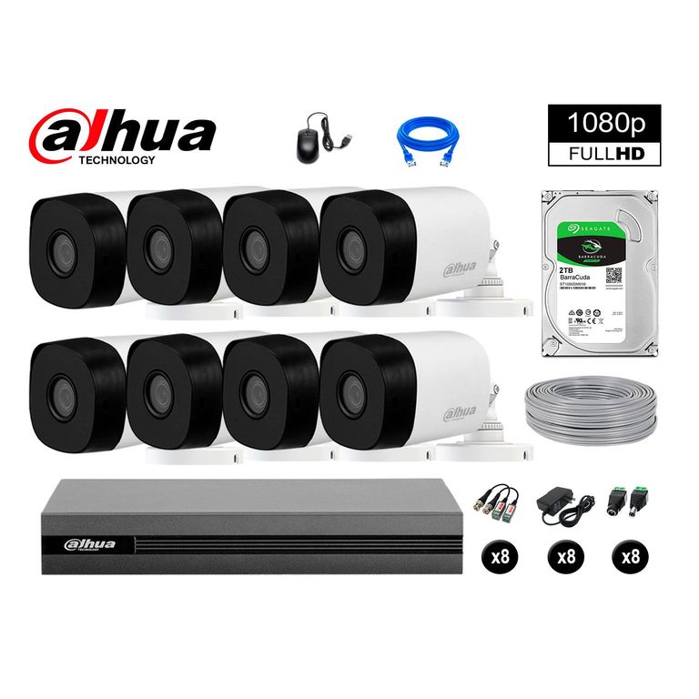 CÁMARAS DE SEGURIDAD EXTERIOR KIT 8 FULL HD 1080P + DISCO 2TB