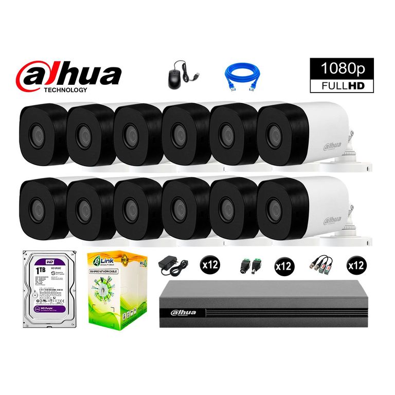 CÁMARAS DE SEGURIDAD EXTERIOR KIT 12 FULL HD 1080P + DISCO 1TB