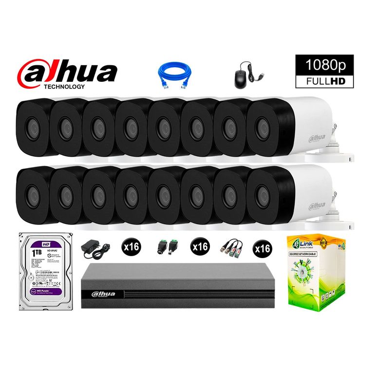 CÁMARAS DE SEGURIDAD EXTERIOR KIT 16 FULL HD 1080P + DISCO 1TB