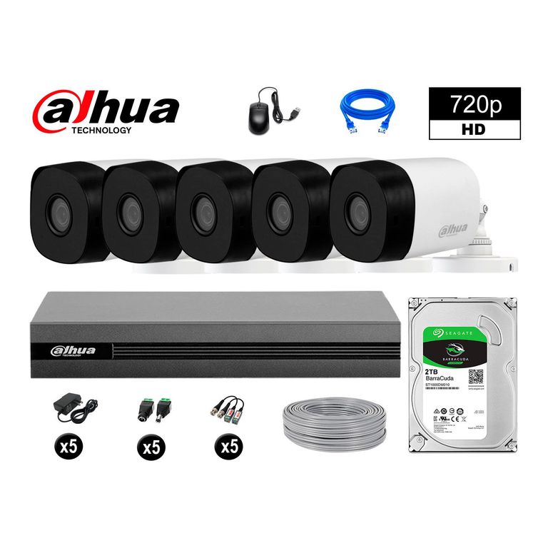 CÁMARAS DE SEGURIDAD EXTERIOR KIT 5 HD 720P + DISCO 2TB P2P