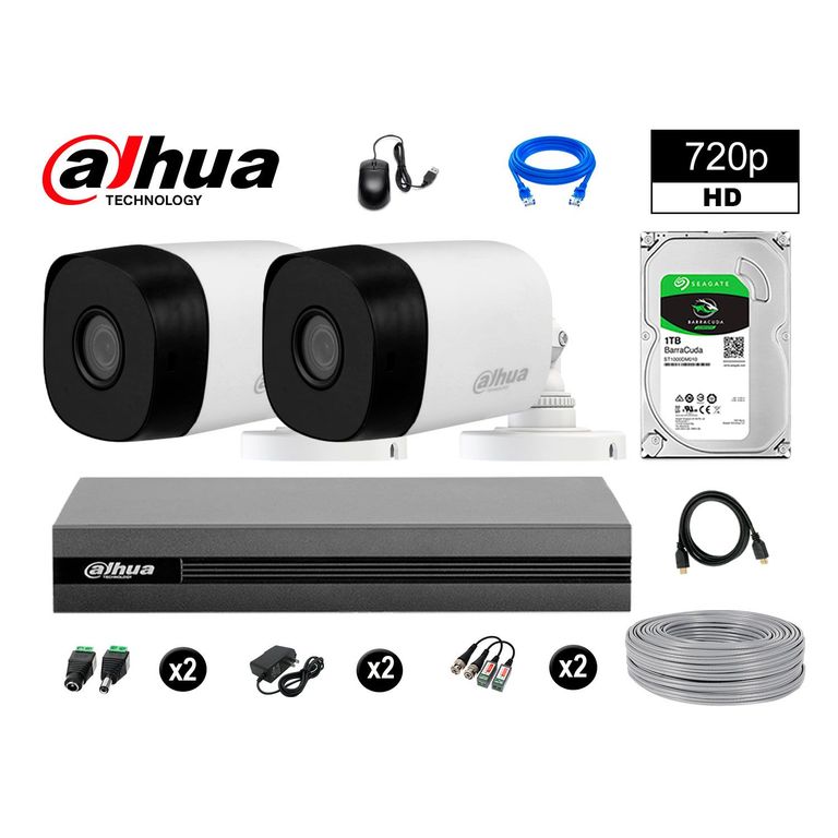 CÁMARAS DE SEGURIDAD EXTERIOR KIT 2 HD 720P + DISCO 1TB P2P