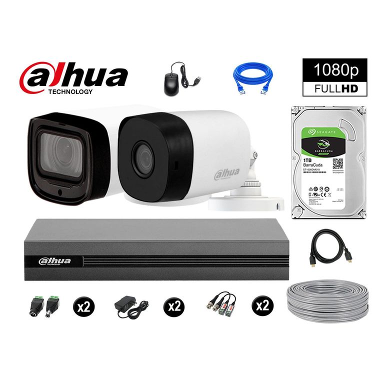 CÁMARAS SEGURIDAD EXTERIOR KIT 2 VARIFOCAL FULL HD + DISCO 1TB P2P