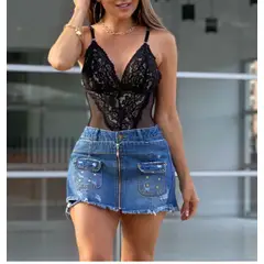 BENCUS JEANS - Falda Short Skirt Jeans Mujer Minizipper