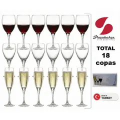 RCR  ITALIA - Set de Copas x 18 Piezas PASABAHCE - 100% Hecho en TURQUIA