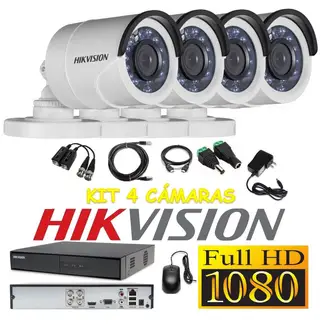 HIKVISION - Kit 4 Cámaras Seguridad Tubo Exterior FULLHD