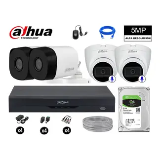 DAHUA - CÁMARAS SEGURIDAD KIT 4 5MP + DISCO 2TB - 02 CAMARAS CON AUDIO P2P