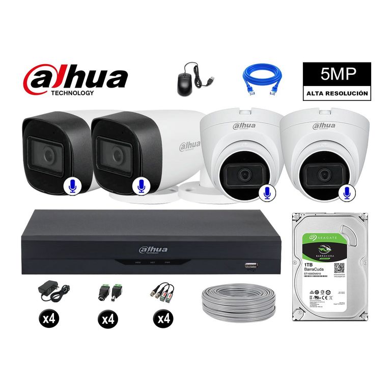 CÁMARAS SEGURIDAD KIT 4 5MP + DISCO 1TB AUDIO INCORPORADO P2P COMPLETO