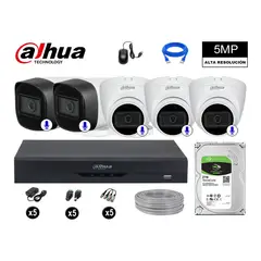 DAHUA - CÁMARAS SEGURIDAD KIT 5 5MP + DISCO 2TB AUDIO INCORPORADO P2P COMPLETO