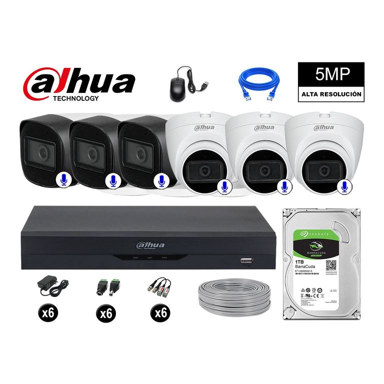 CÁMARAS SEGURIDAD KIT 6 5MP + DISCO 1TB AUDIO INCORPORADO P2P COMPLETO