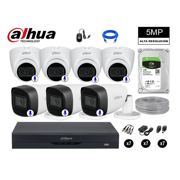 CÁMARAS SEGURIDAD KIT 7 5MP + DISCO 1TB AUDIO INCORPORADO P2P COMPLETO