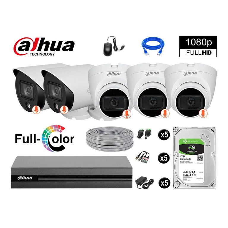 CÁMARAS SEGURIDAD KIT 5 FULL HD DISCO 1TB VISION NOCTURNA FULL COLOR