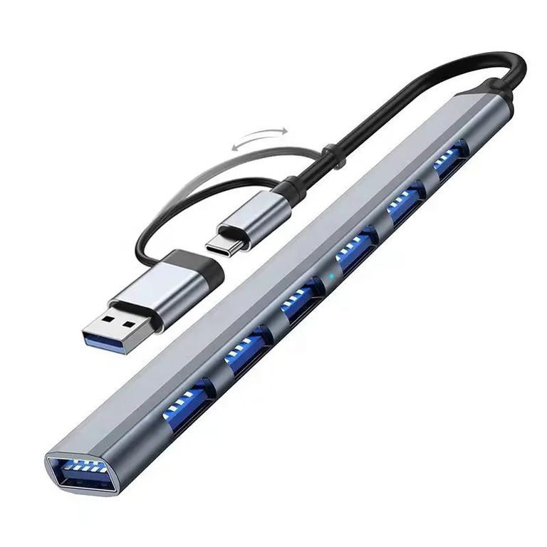 HUB Conector Dual 7 Puertos USB 3.0 de ALUMINIO Windows, MAC y Android