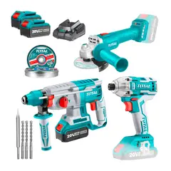 TOTAL TOOLS - COMBO ATORNILLADOR DE IMPACTO ROTOMARTILLO AMOLADORA ANGULAR 20V