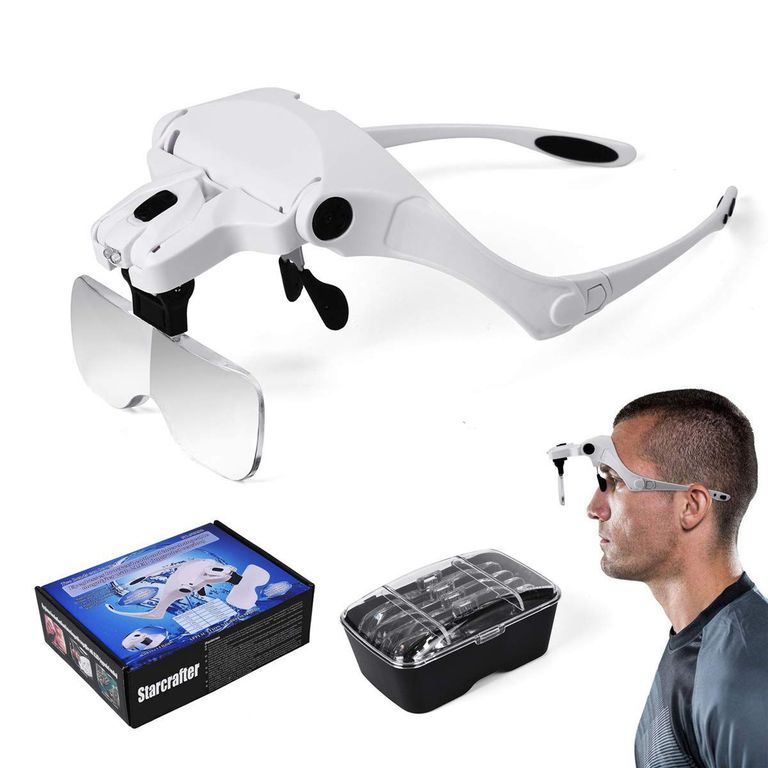 Lupa De Cabeza con Luz Led + 5 Lentes Intercambiables Desmontables