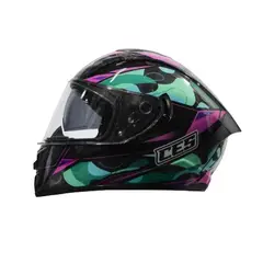 GENERICO - CASCO MOTO DOBLE VISOR CON ALERON CAMU VERDE