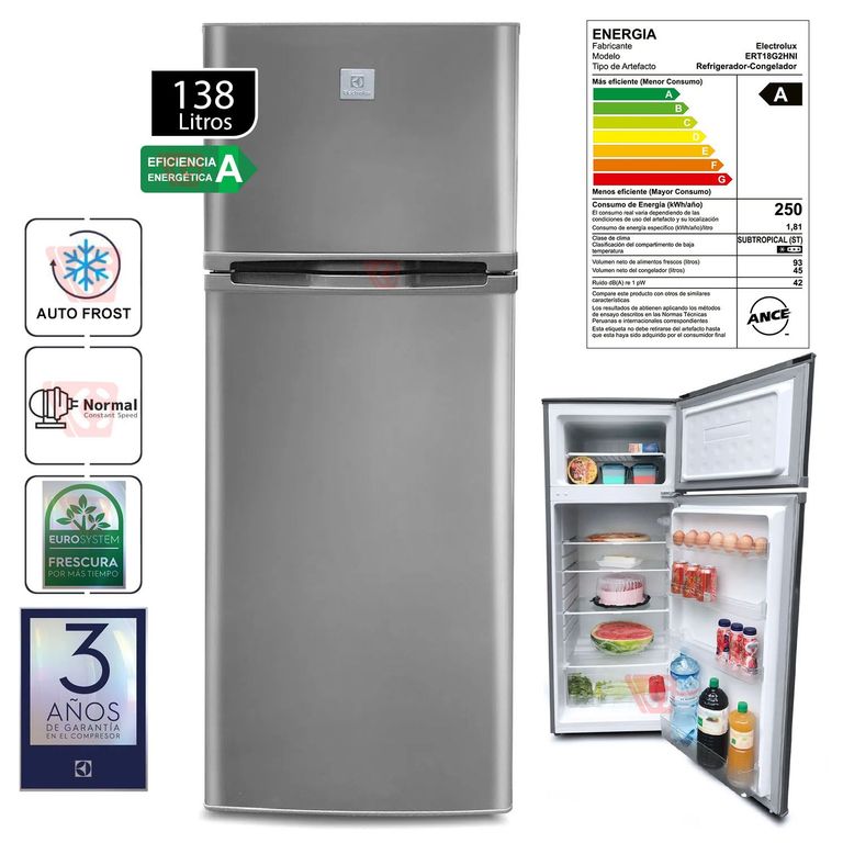 Refrigeradora 2 Puertas 138Lts ERT18G2HNI Gris