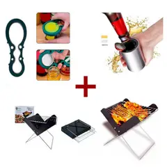 GENERICO - Mini Parrilla a Carbón Plegable Abridores de Bebidas AS