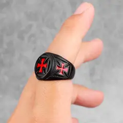 WATTACA - Anillo Templario negro para hombre Acero Quirúrgico -