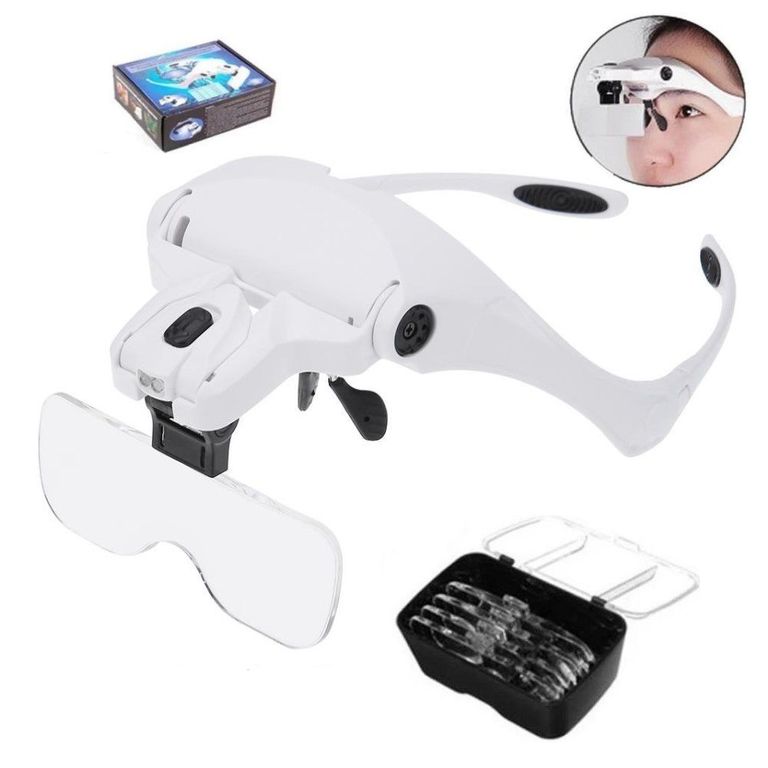 Lupa de cabeza con luz led lentes intercambiables