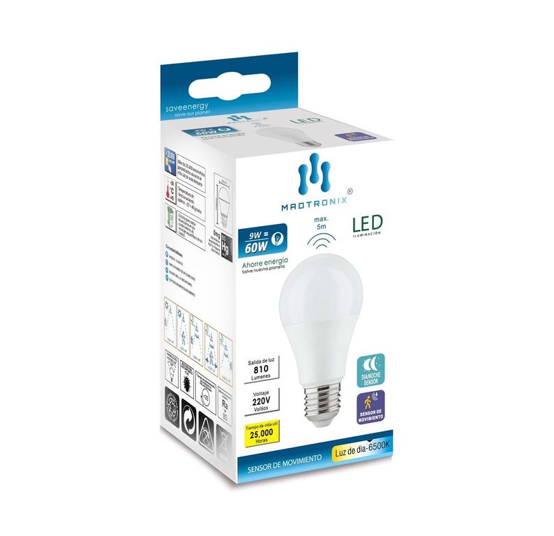 Foco Led Sensor de Movimiento Inteligente Ahorrador 9W