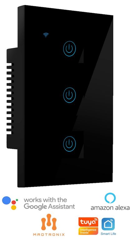 Interruptor De Luz Smart Wifi Triple Alexa y Google Sin Neutro Negro
