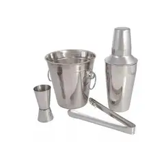 GENERICO - Set de bar 4 piezas coctelera / hielera / onzera / pinza