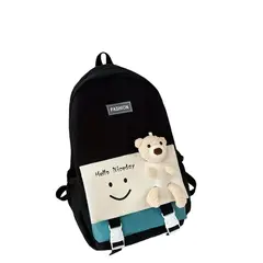 GENERICO - Mochila negra con oso de peluche múltiples de bolsillos