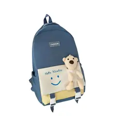 GENERICO - Mochila azul con oso de peluche múltiples de bolsillos