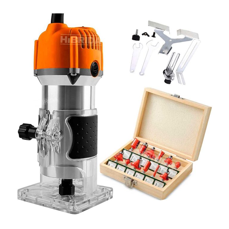 RUTEADORA FRESADORA PALMA 450W + 12 FRESAS 6,35MM MADERA ¼