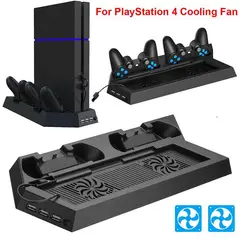 GENERICO - Base Vertical para PS4 con 2Cooler y Base para Carga de Mandos y 3USB
