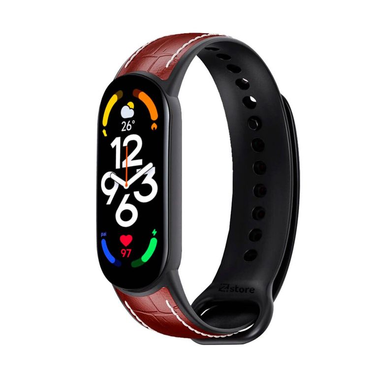 Correa De Cuero Compatible Con Xiaomi Mi Band 7 Marrón Oscuro M/Negro