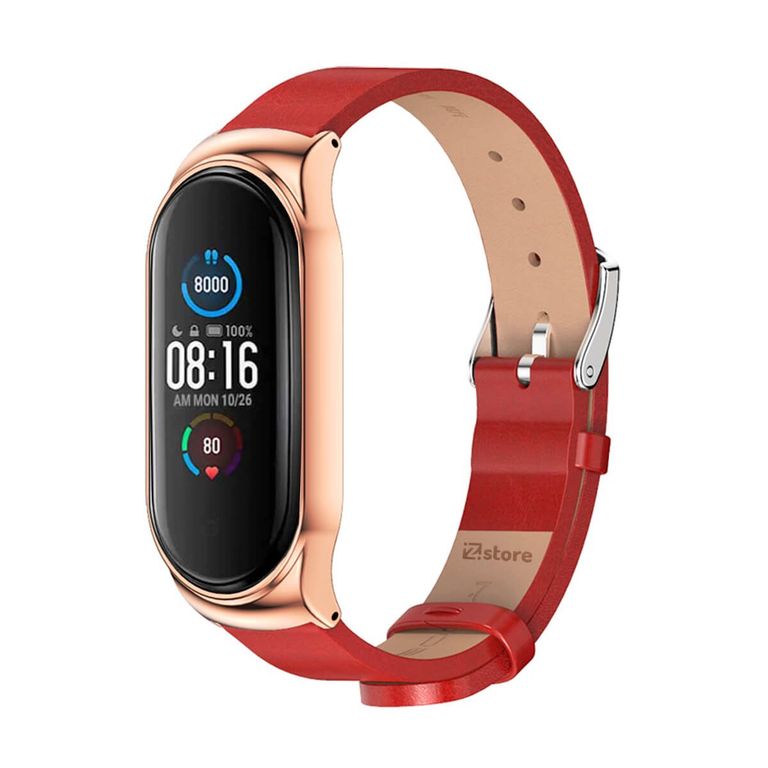 Correa de Cuero Xiaomi Mi Band 3 y 4 Metal Rojo-Gold Rose