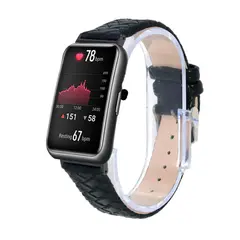 GENERICO - Correa De Cuero Compatible Con Huawei Watch Fit Negro