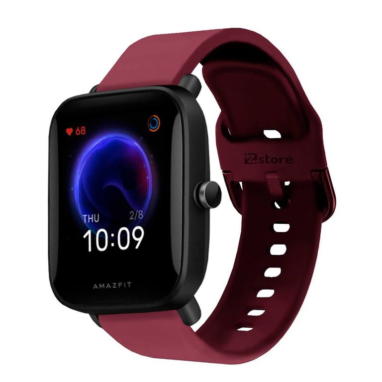 Correa Compatible Con Amazfit Pop Pro Vino Rojo Hebilla 20mm