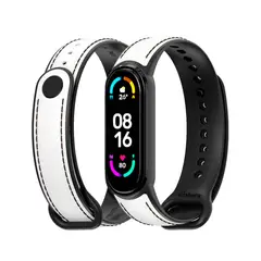 GENERICO - Correa De Cuero Compatible Con Xiaomi Mi Band 5 y 6 Blanco M/Negro