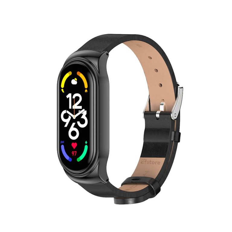 Correa de Cuero Compatible Con Xiaomi Mi Band 7 Metal Negro-Black