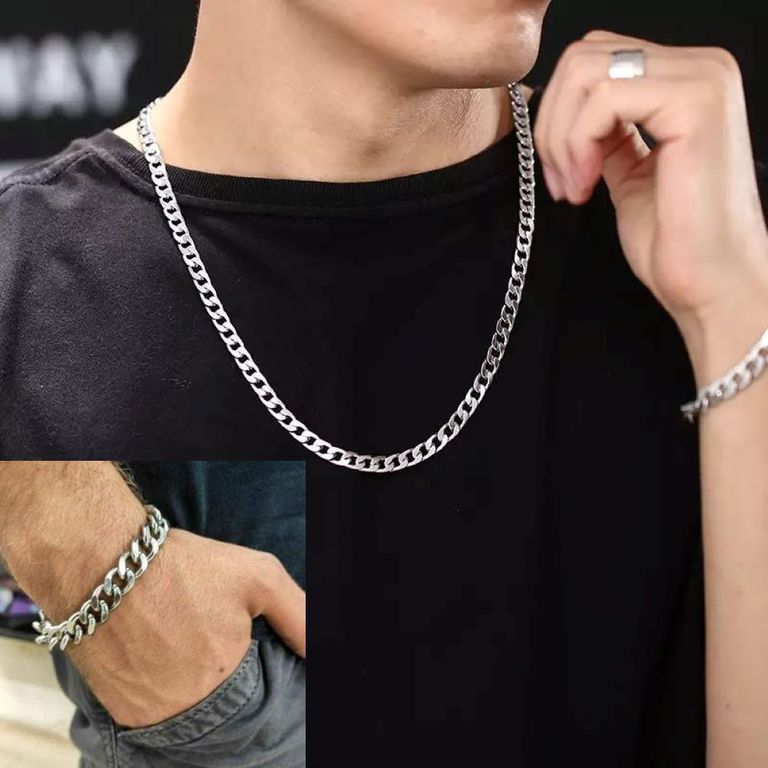 Collar Cadena y Pulsera Cubano Acero Inoxidable 316L