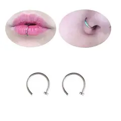 GENERICO - Set x 2 Piercings argolla 8mm plateada nariz o labio nostril labret
